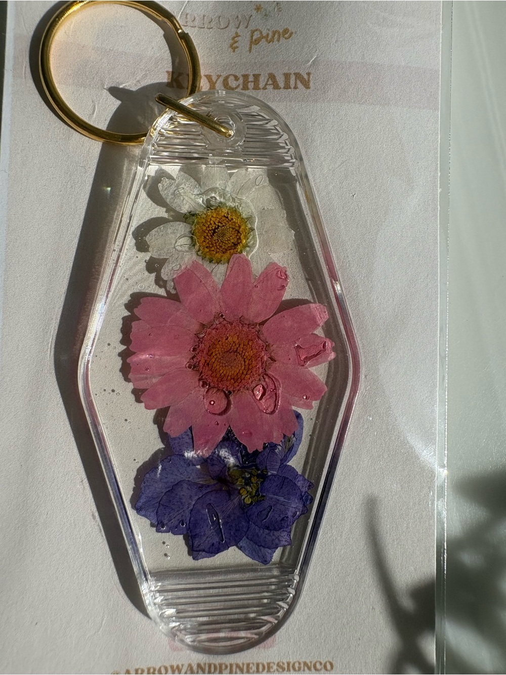 Pink Floral Resin Keychain motel style